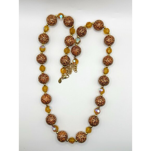 Vintage JOAN RIVERS Leopard Animal Print & Yellow Crystal Beads Necklace 30-33” - Picture 1 of 5